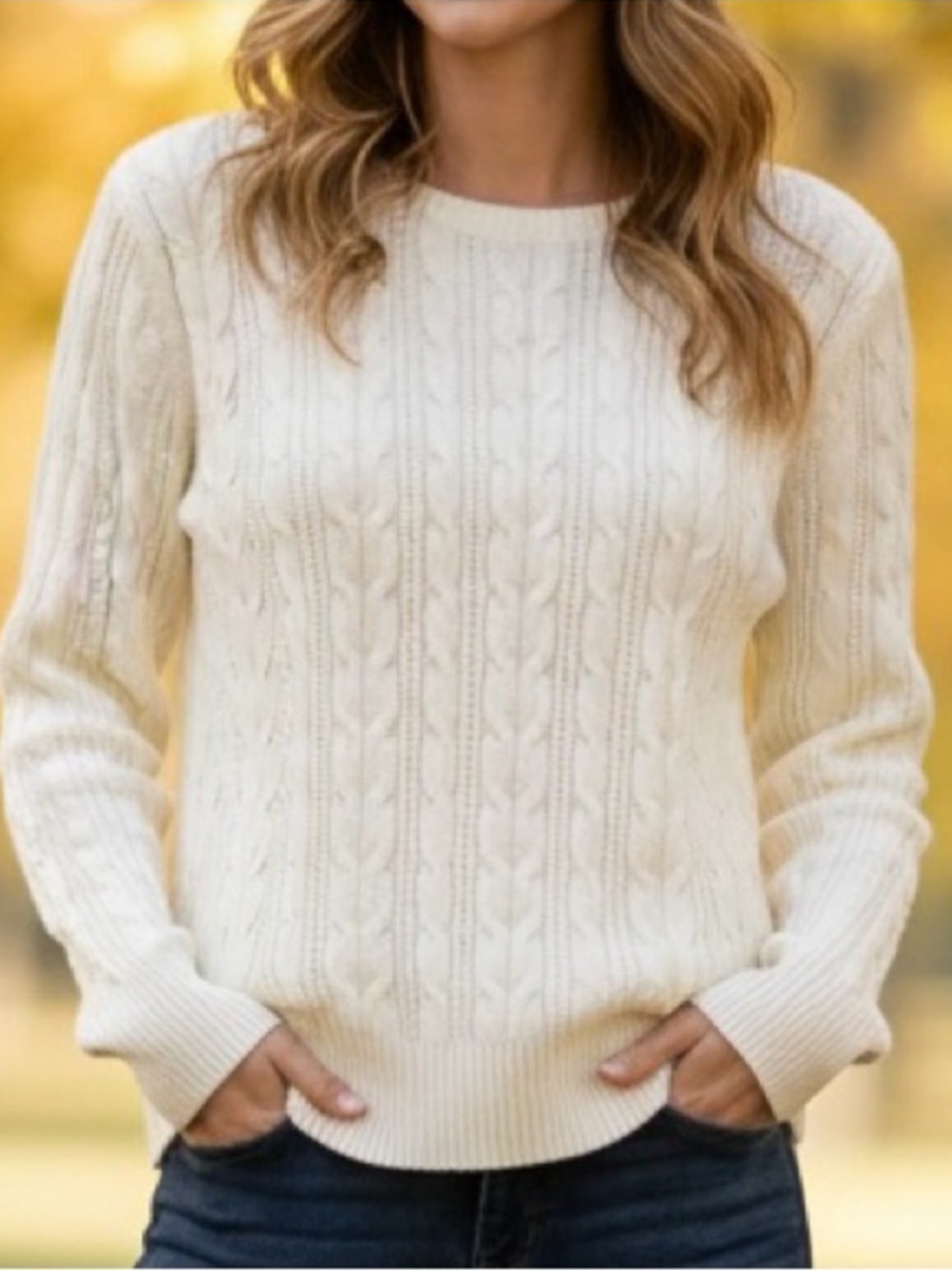 NWT St. John’s Bay Ivory Classic Cable Knit Sweater Sz M